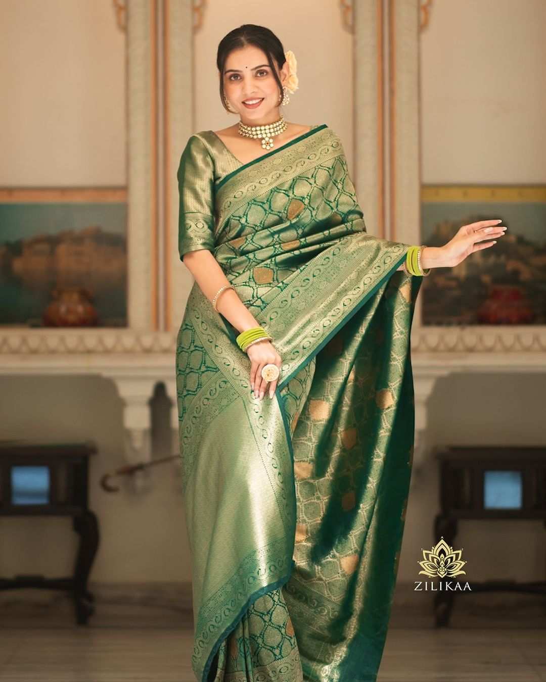 Staggering Green Soft Silk Saree With Desiring Blouse Piece