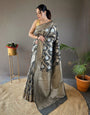 Elegant Grey Soft Silk Saree With Flameboyant Blouse Piece