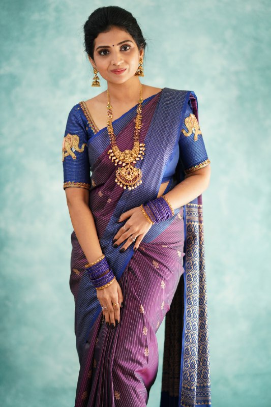 Vestigial Purple Soft Silk Saree With Evocative Blouse Piece