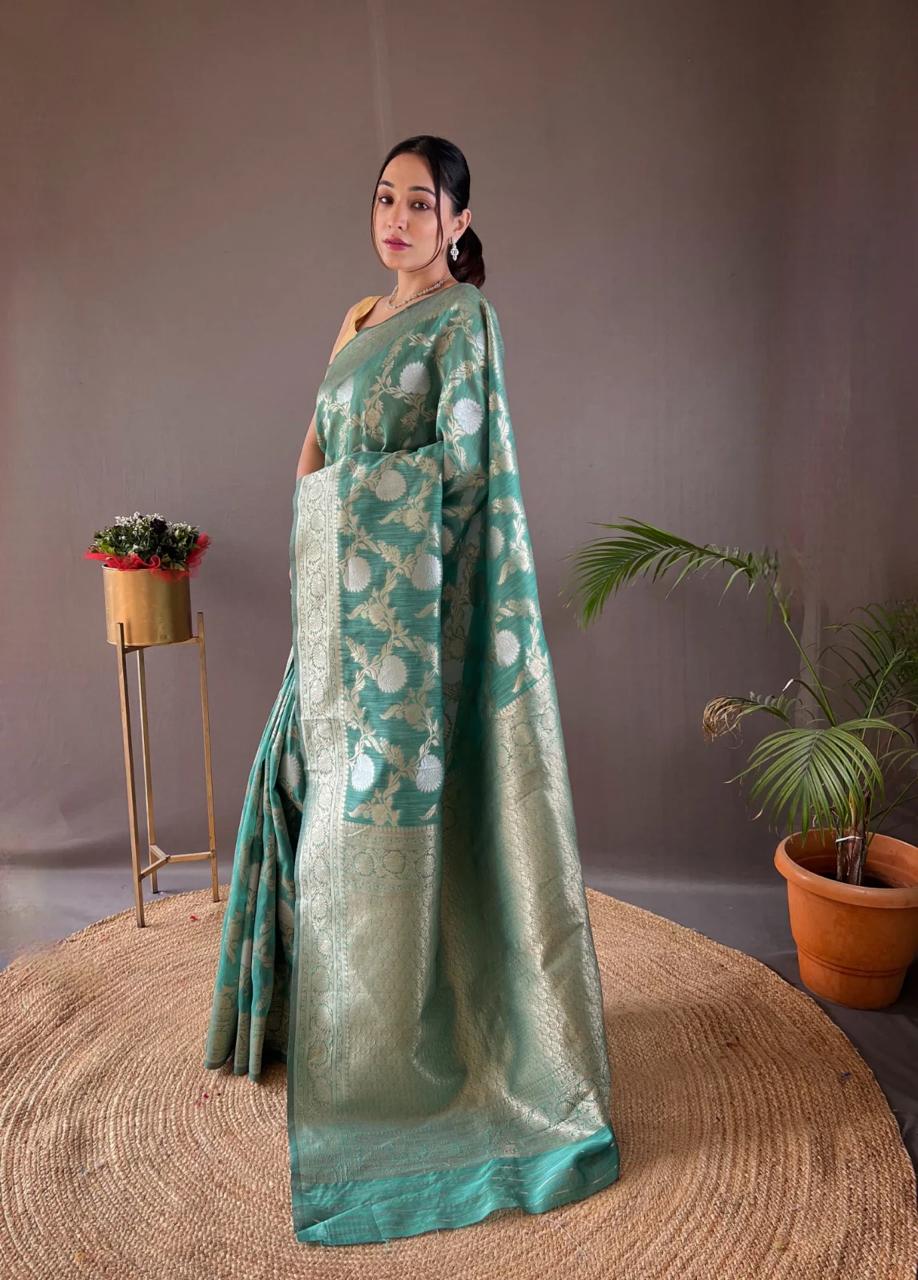 Incomparable Sea Green Soft Silk Saree With Mesmeric Blouse Piece