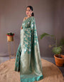 Incomparable Sea Green Soft Silk Saree With Mesmeric Blouse Piece