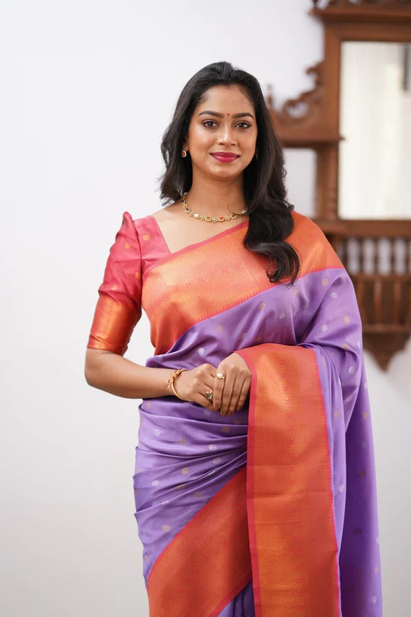 Beleaguer Lavender Soft Banarasi Silk Saree With Blouse Piece