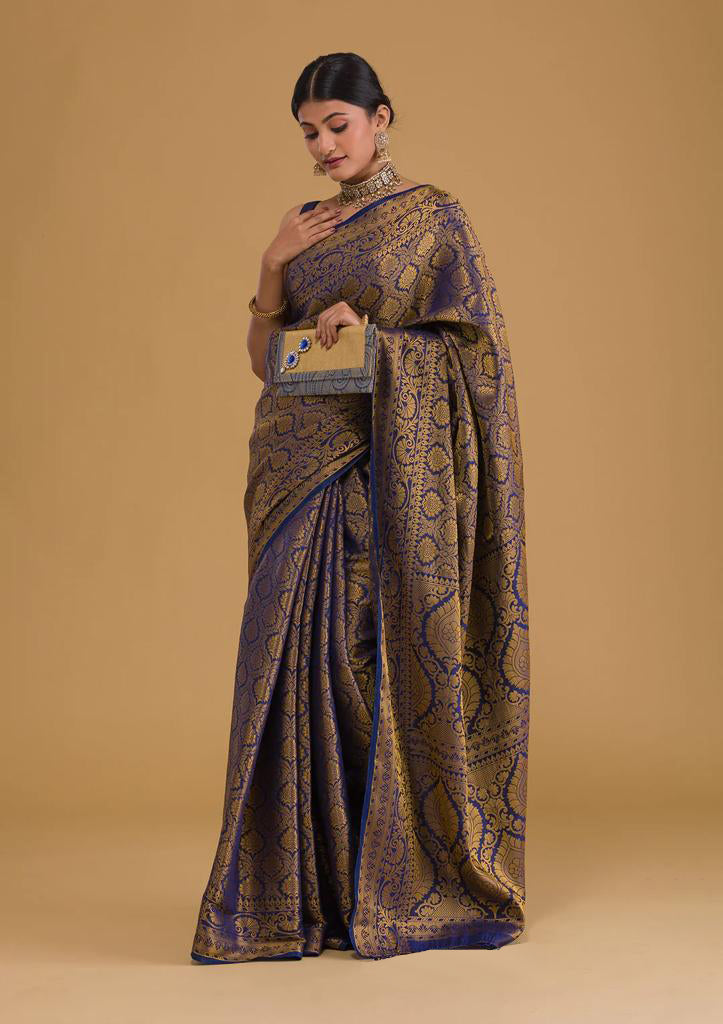 Unique Blue Soft Silk Saree With Amazing Blouse Piece