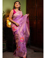 Flamboyant Lavender Soft Banarasi Silk Saree With Glowing Blouse Piece