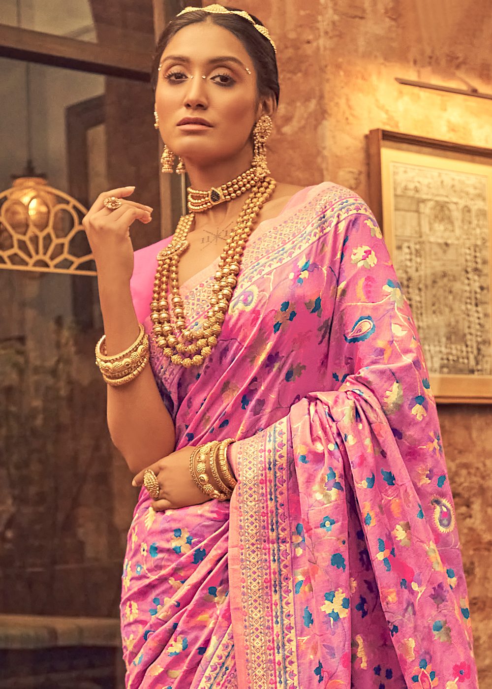 Admirable Pink Cotton Silk Saree With Beleaguer Blouse Piece