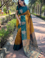 Demanding Mustered Soft Silk Saree With Flamboyant Blouse Piece