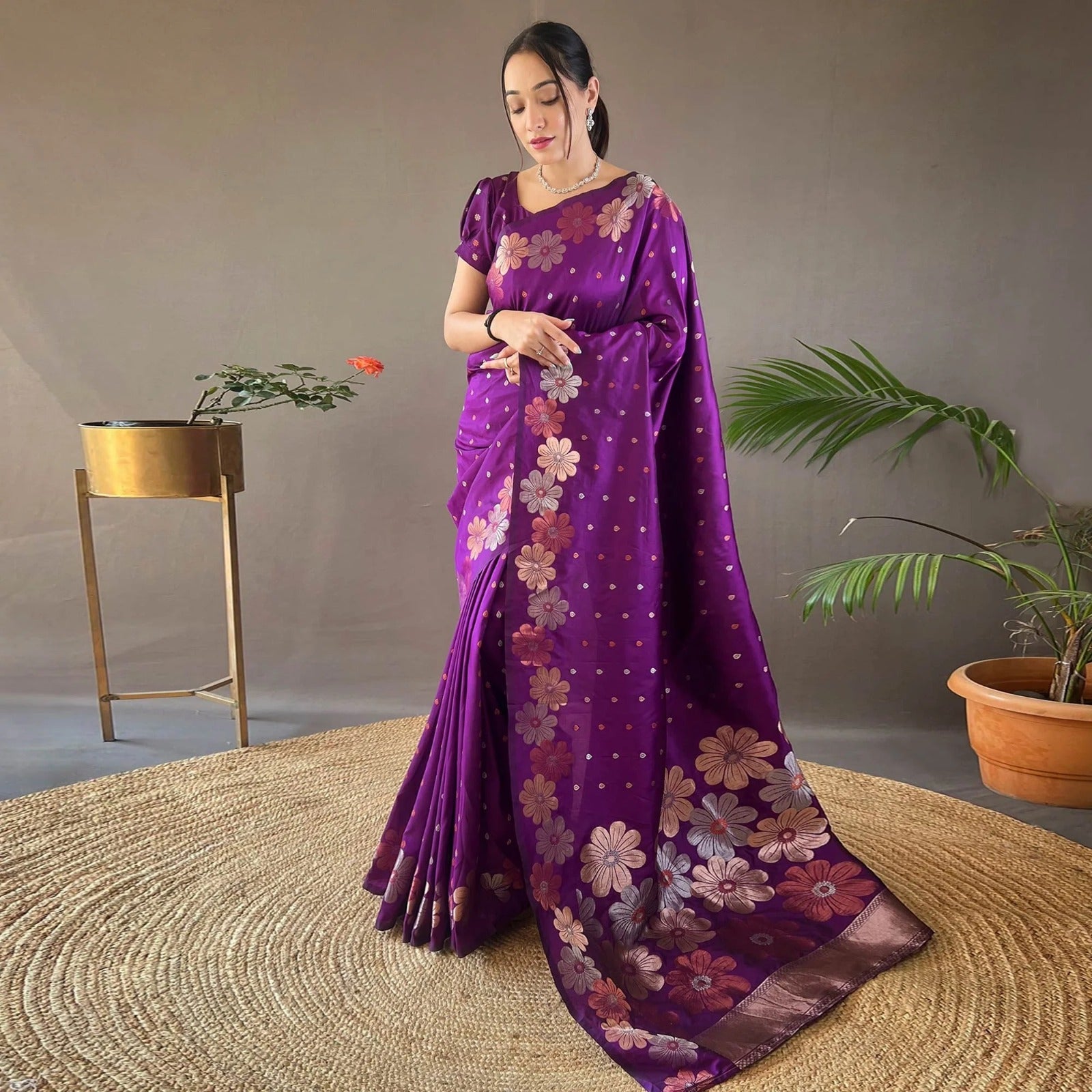 Ebullience Wine Soft Silk Saree With Fancifull Blouse Piece