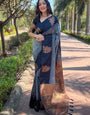 Lovely Grey Soft Silk Saree With Phenomenal Blouse Piece