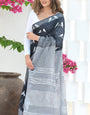 Fugacious Black Cotton Silk Saree With Evanescent Blouse Piece