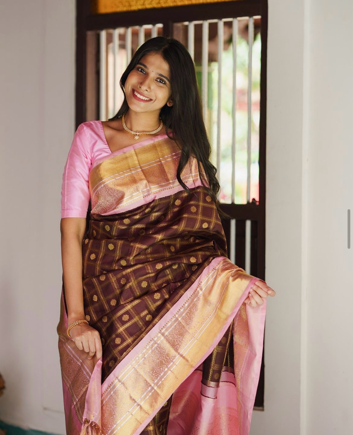 Staggering Brown Soft Silk Saree With Desiring Blouse Piece