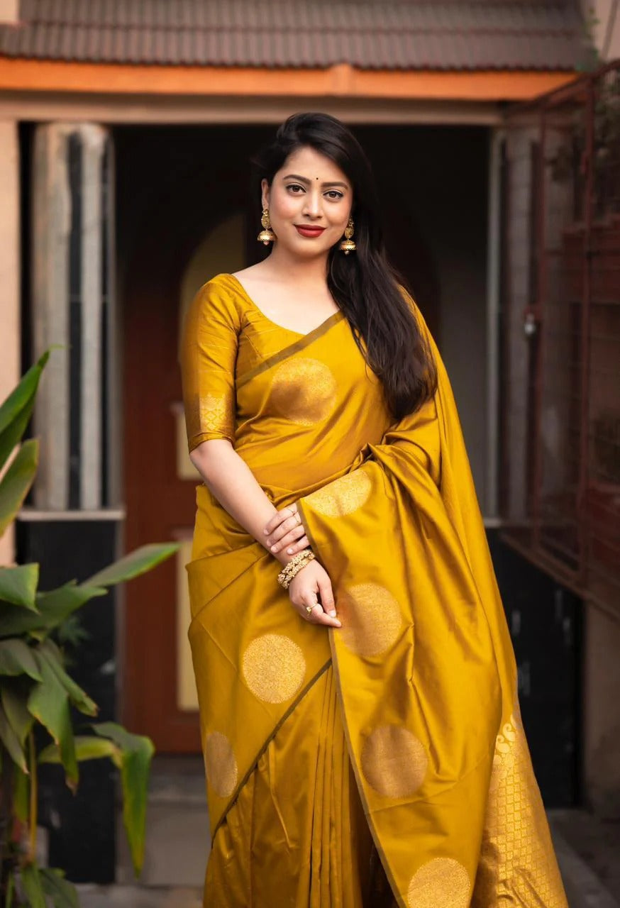 Blissful Yellow Soft Silk Saree With Classic Blouse Piece