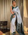 Unique Grey Soft Silk Saree With Bucolic Blouse Piece