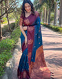 Glowing Blue Soft Silk Saree With Improbable Blouse Piece