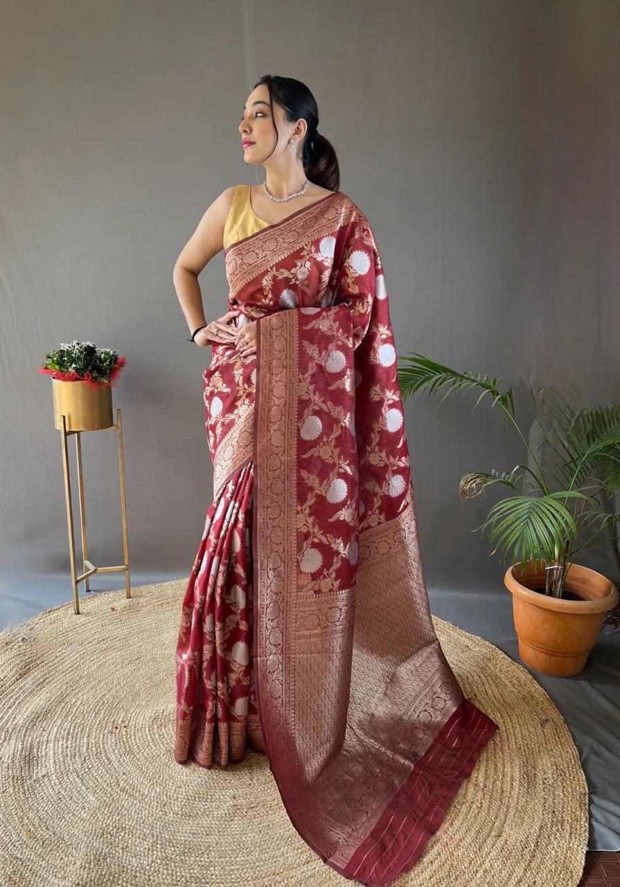 Gorgeous Red Soft Silk Saree With Quintessential Blouse Piece