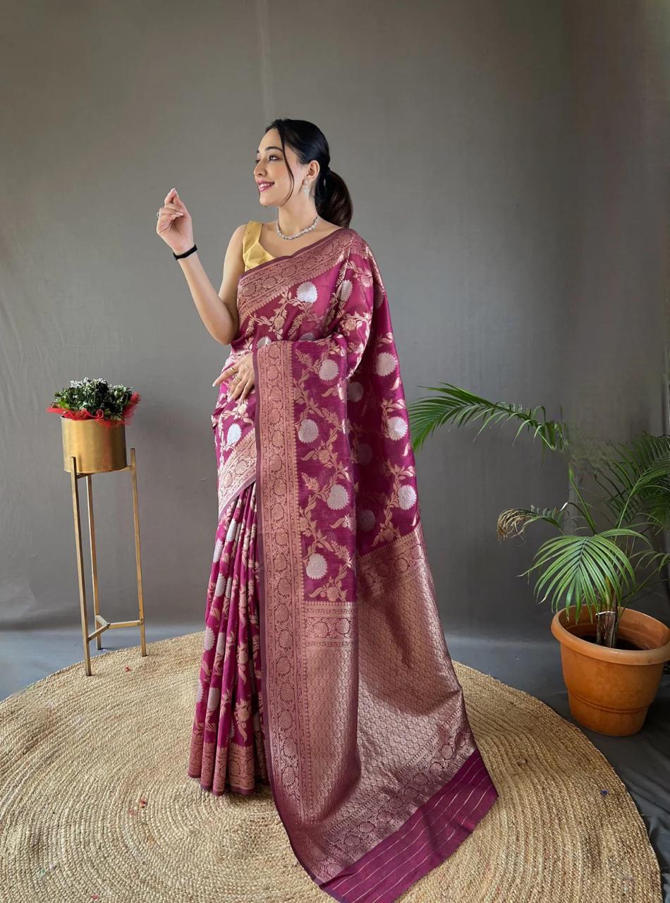 Pleasurable Wine Soft Silk Saree With Serendipity Blouse Piece