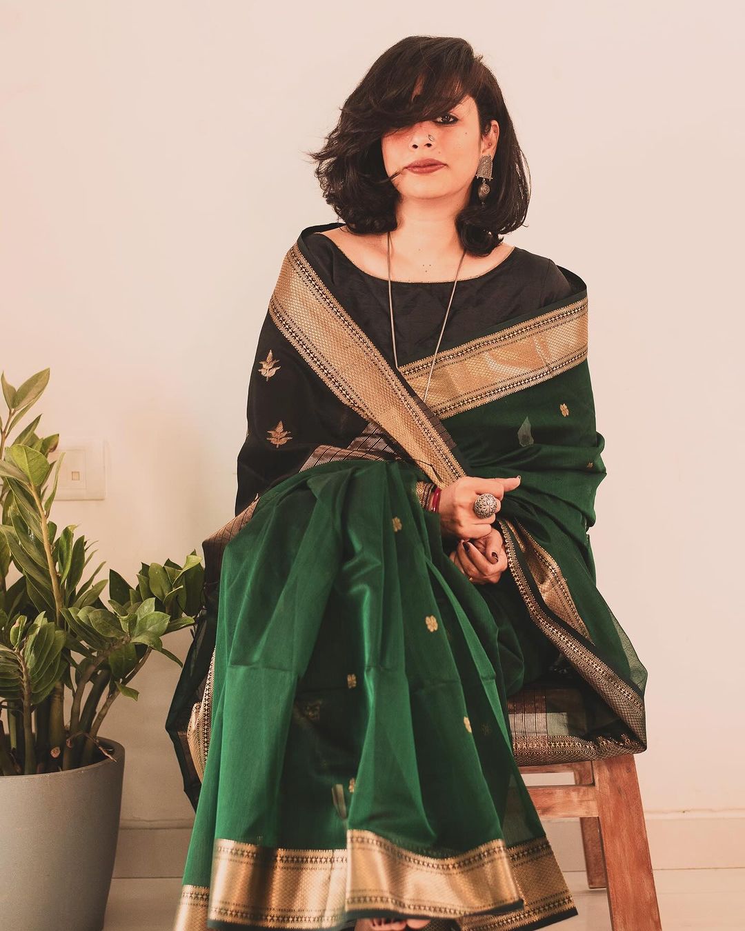 Prodigal Green Cotton Silk Saree With Symmetrical Blouse Piece