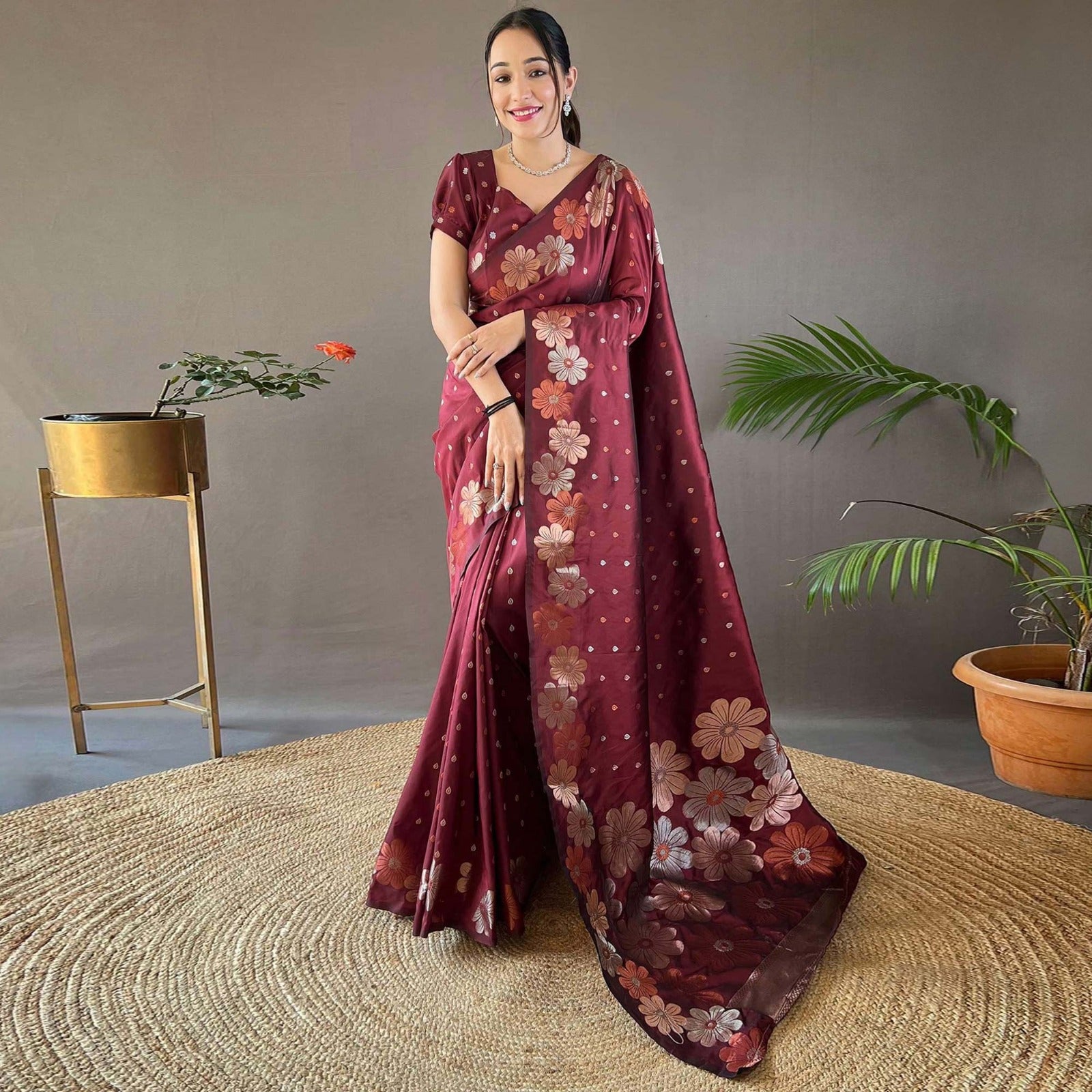 Glam Maroon Soft Silk Saree With Beautiful Blouse Piece