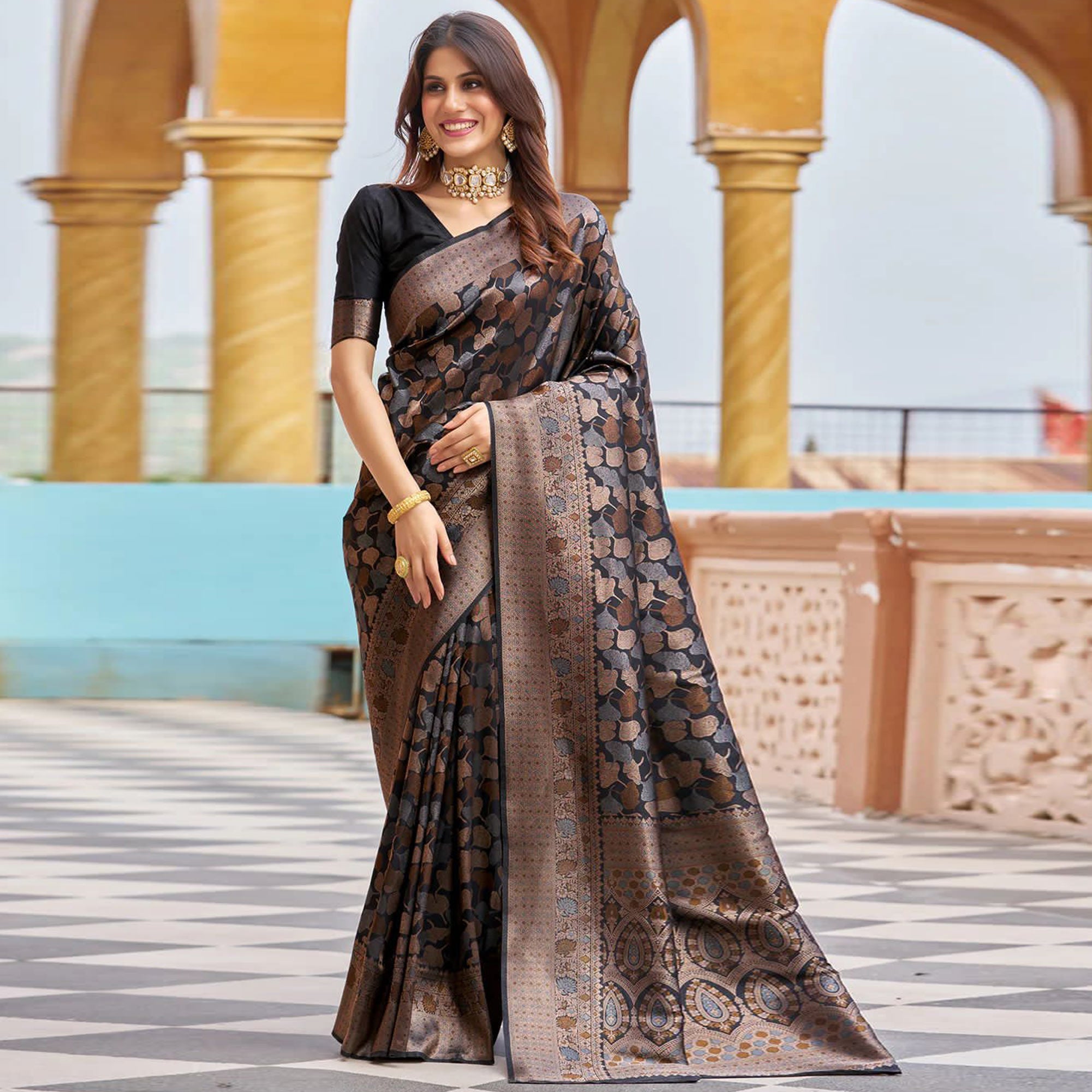 Precious Black Soft Silk Saree With Sizzling Blouse Piece