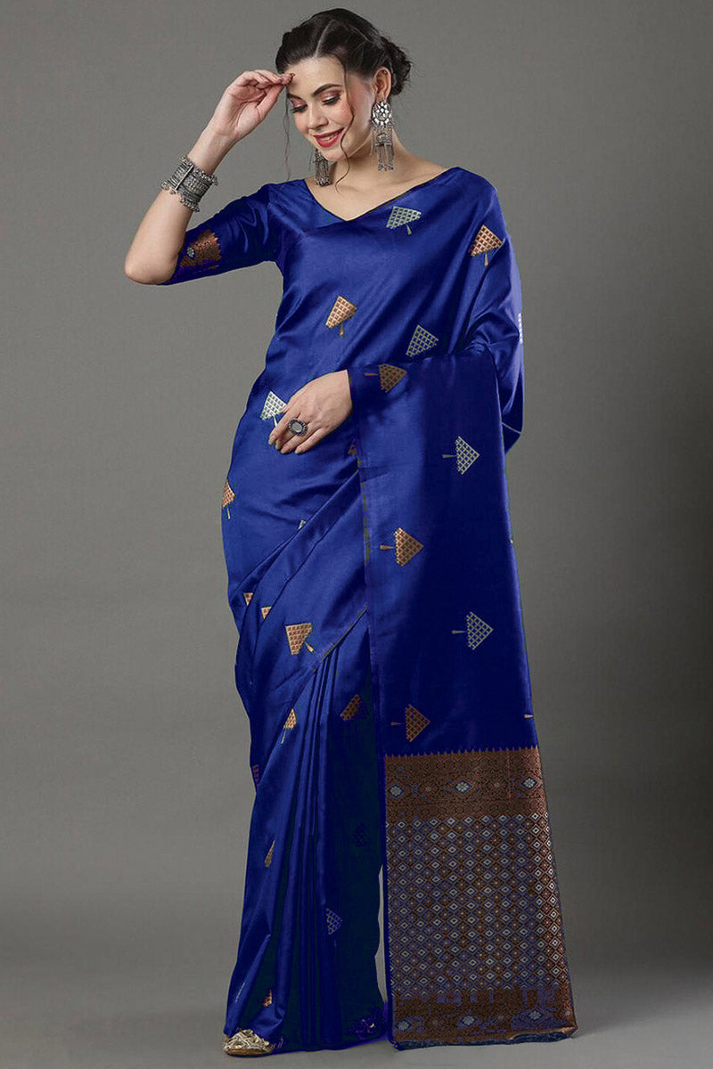 Captivating Blue Soft Silk Saree With Dazzling Blouse Piece