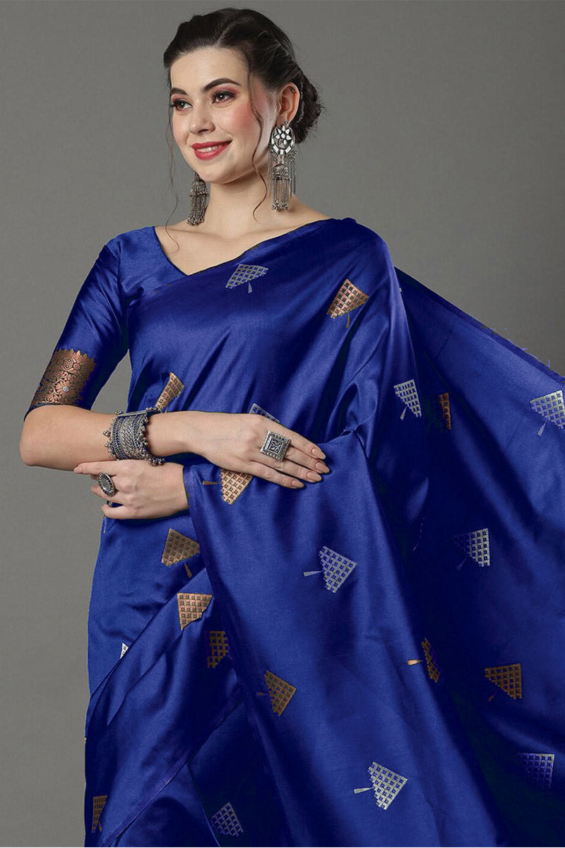 Captivating Blue Soft Silk Saree With Dazzling Blouse Piece