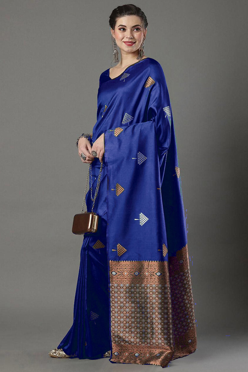 Captivating Blue Soft Silk Saree With Dazzling Blouse Piece