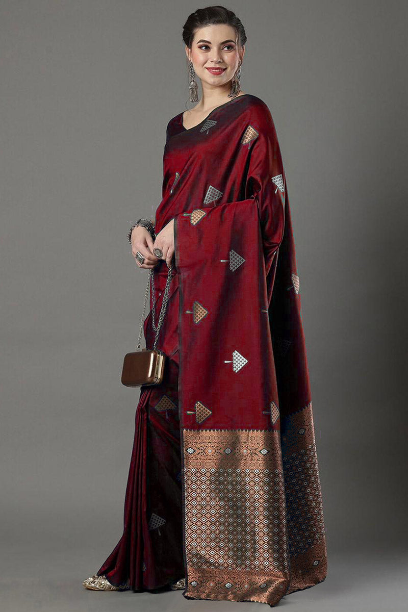 Fancifull Maroon Soft Silk Saree With Gleaming Blouse Piece