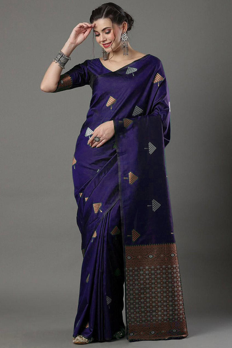 Nemesis Purple Soft Silk Saree With Imaginative Blouse Piece