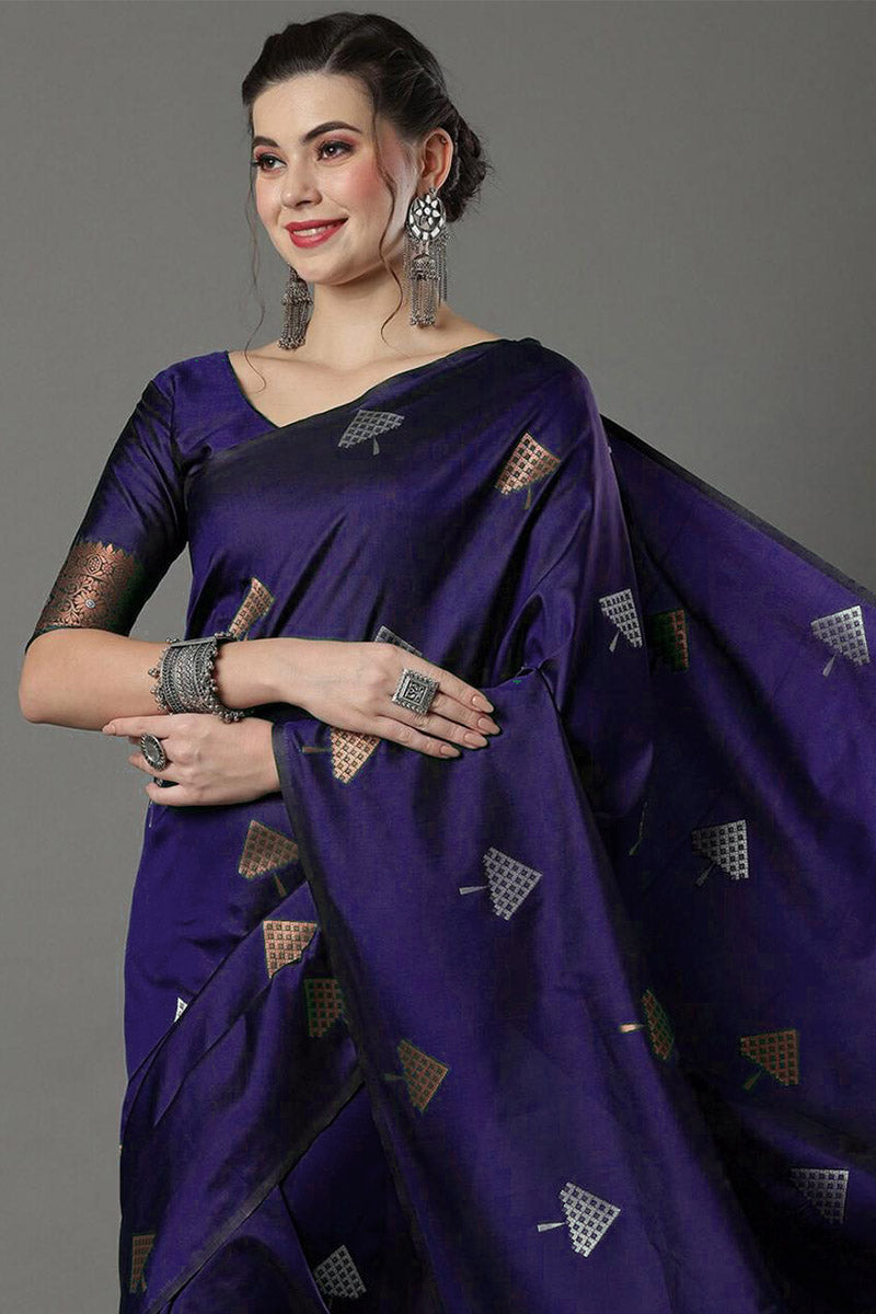 Nemesis Purple Soft Silk Saree With Imaginative Blouse Piece