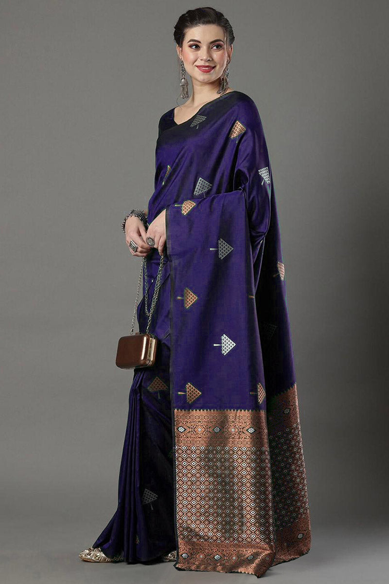 Nemesis Purple Soft Silk Saree With Imaginative Blouse Piece