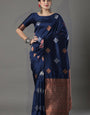 Admirable Navy Blue Soft Silk Saree With Beleaguer Blouse Piece