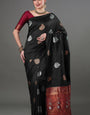 Glittering Black Soft Silk Saree With Opulent Blouse Piece