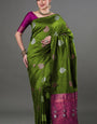 Majesty Mahendi Soft Silk Saree With Petrichor Blouse Piece