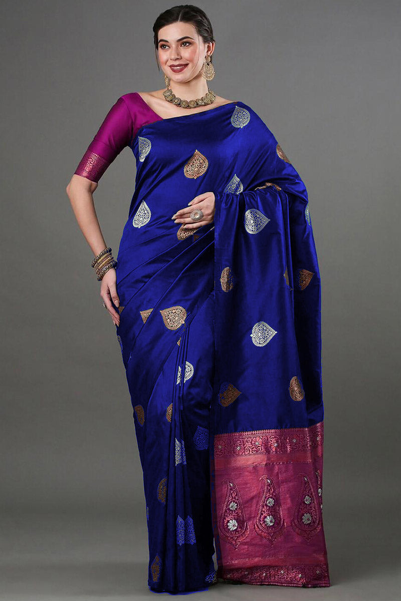 Ravishing Royal Blue Soft Silk Saree With Sempiternal Blouse Piece