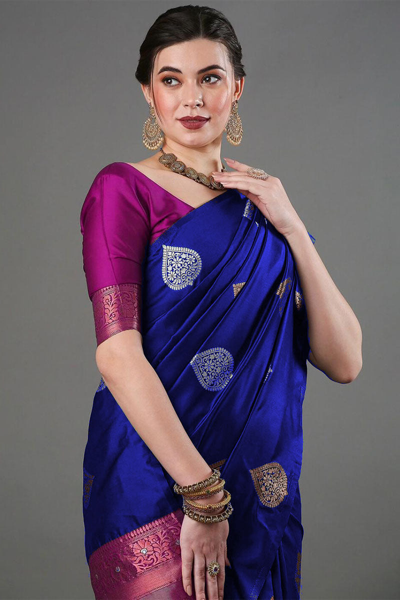 Ravishing Royal Blue Soft Silk Saree With Sempiternal Blouse Piece