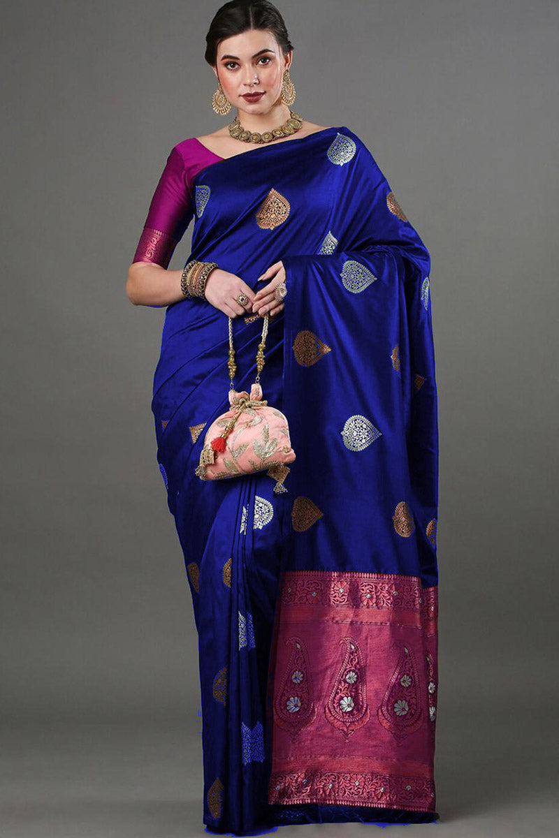 Ravishing Royal Blue Soft Silk Saree With Sempiternal Blouse Piece