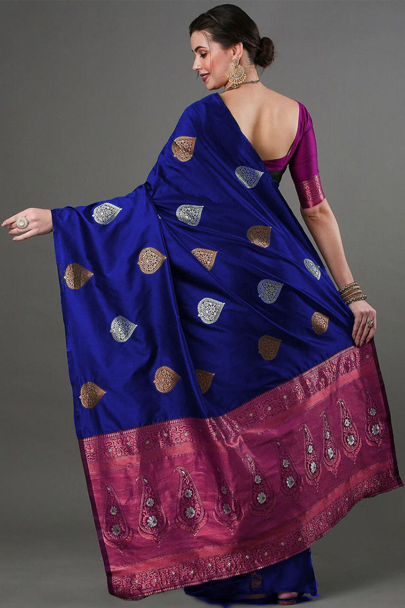 Ravishing Royal Blue Soft Silk Saree With Sempiternal Blouse Piece