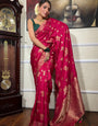 Adorning Pink Soft Silk Saree With Blooming Blouse Piece