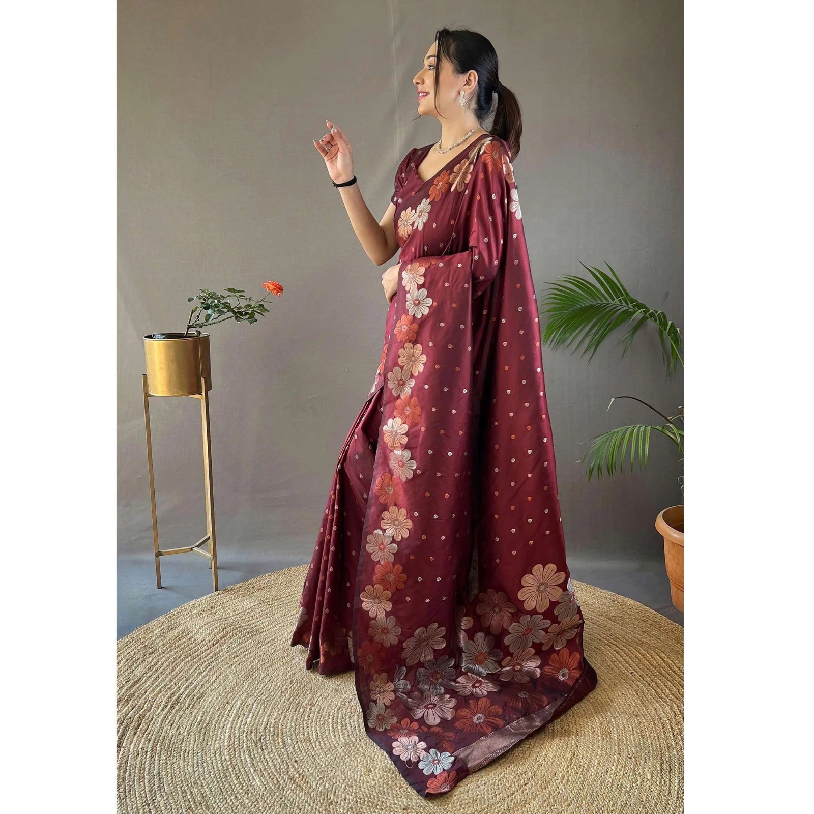 Glam Maroon Soft Silk Saree With Beautiful Blouse Piece