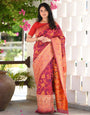 Imaginative Red Pashmina Saree With Lassitude Blouse Piece