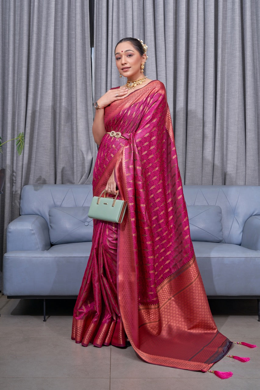 Majesty Dark Pink Soft Banarasi Silk Saree With Lissome Blouse Piece