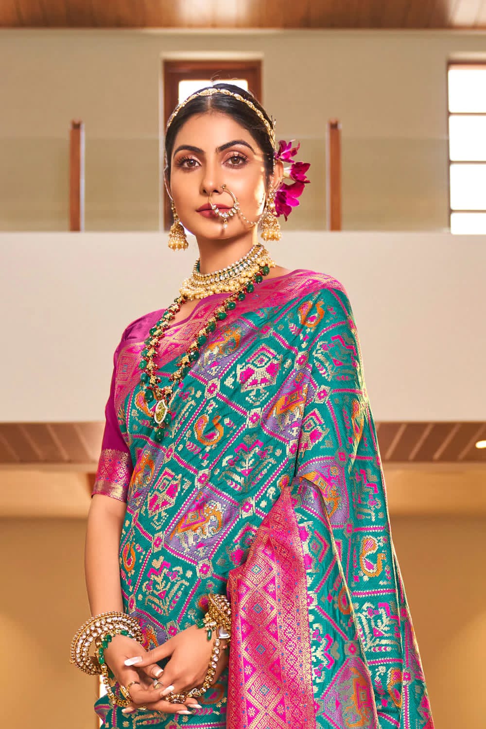 Outstanding Rama Soft Banarasi Silk Saree With Blouse Piece