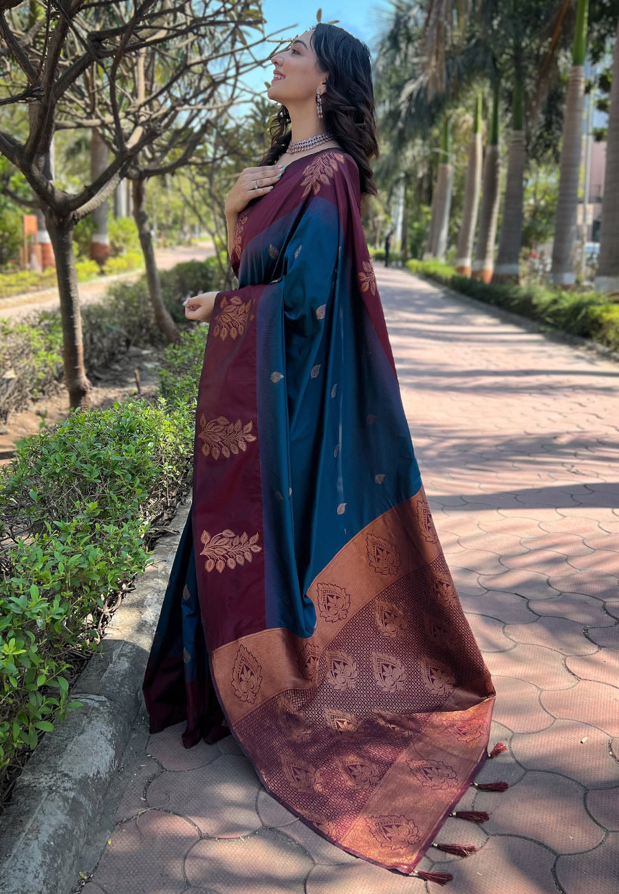 Glowing Blue Soft Silk Saree With Improbable Blouse Piece