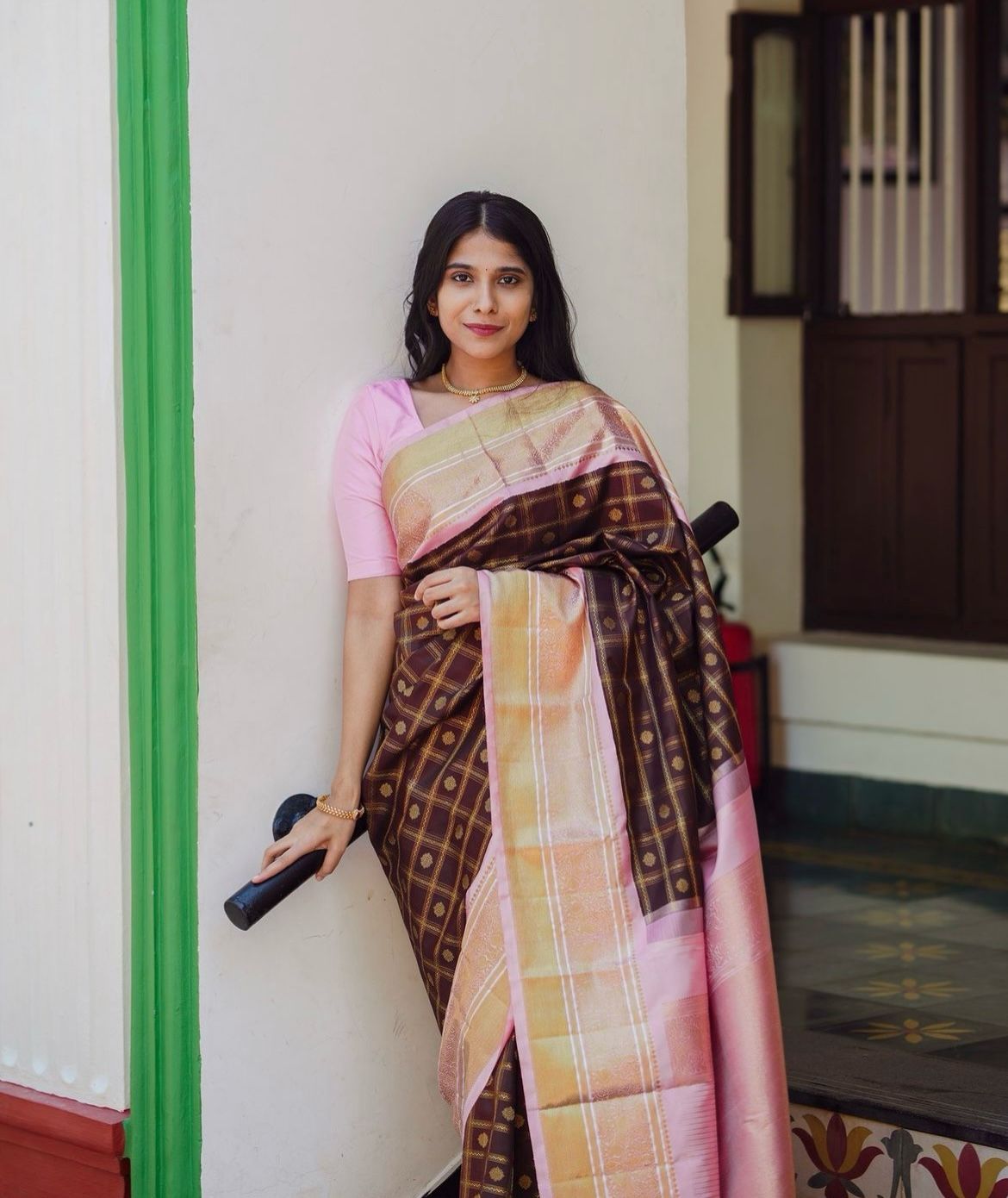 Staggering Brown Soft Silk Saree With Desiring Blouse Piece