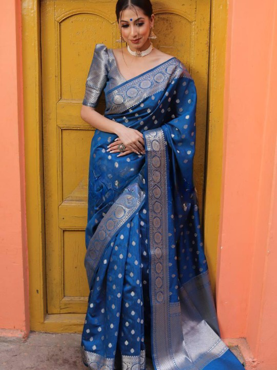 Angelic Rama Color Soft Silk Saree With Blouse Piece