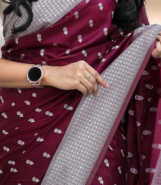 Precious Wine Cotton Silk Saree With Supernal Blouse Piece