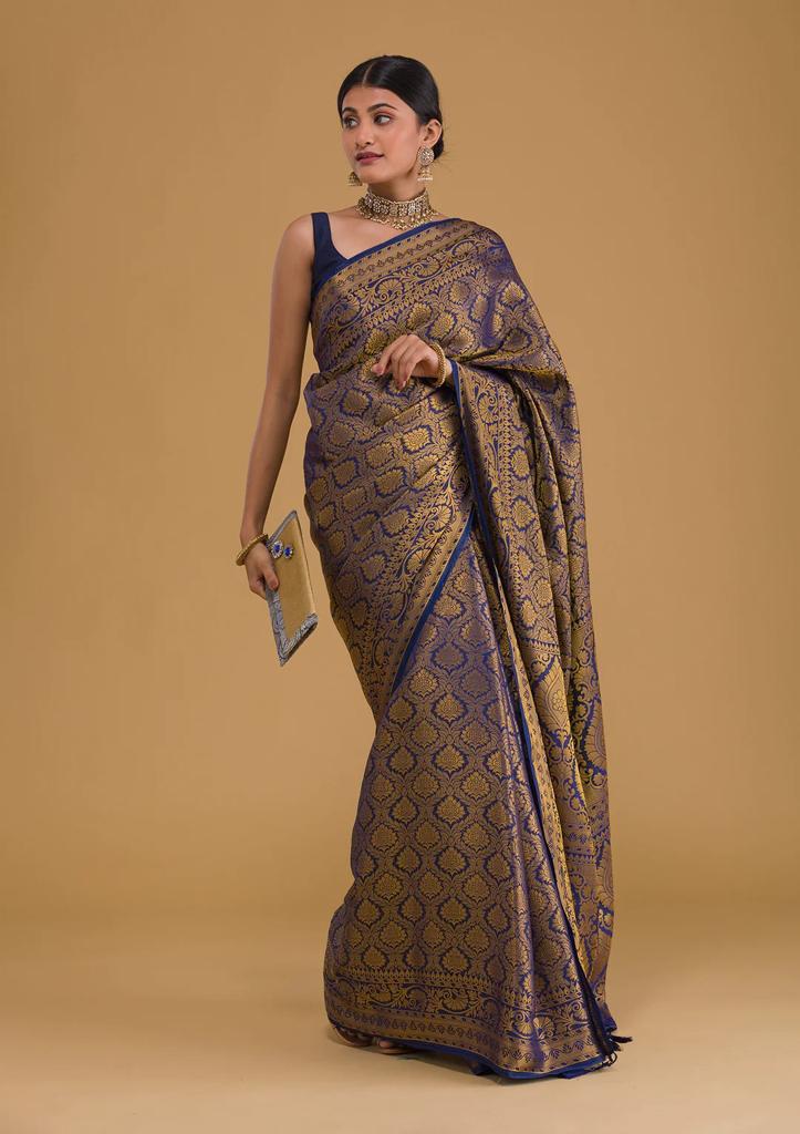 Unique Blue Soft Silk Saree With Amazing Blouse Piece