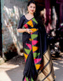 Conflate Black Soft Banarasi Silk Saree With Denouement Blouse Piece