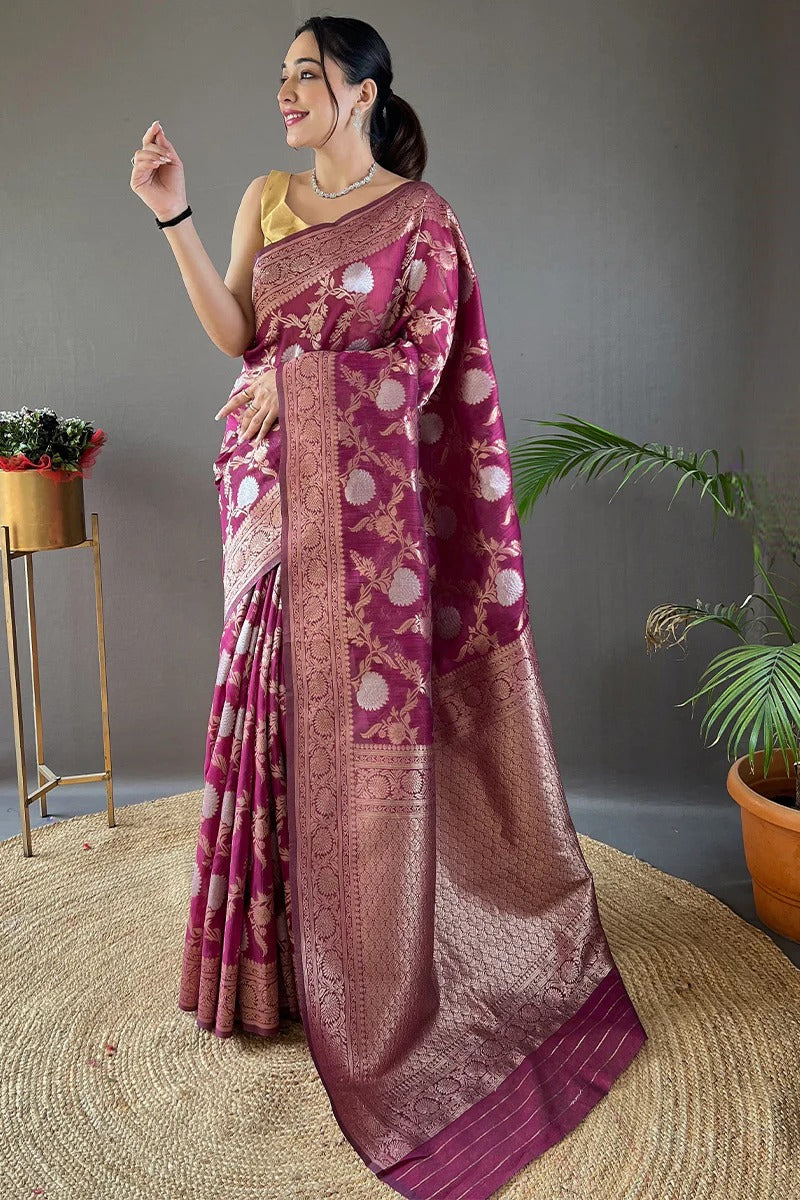 Pleasurable Wine Soft Silk Saree With Serendipity Blouse Piece