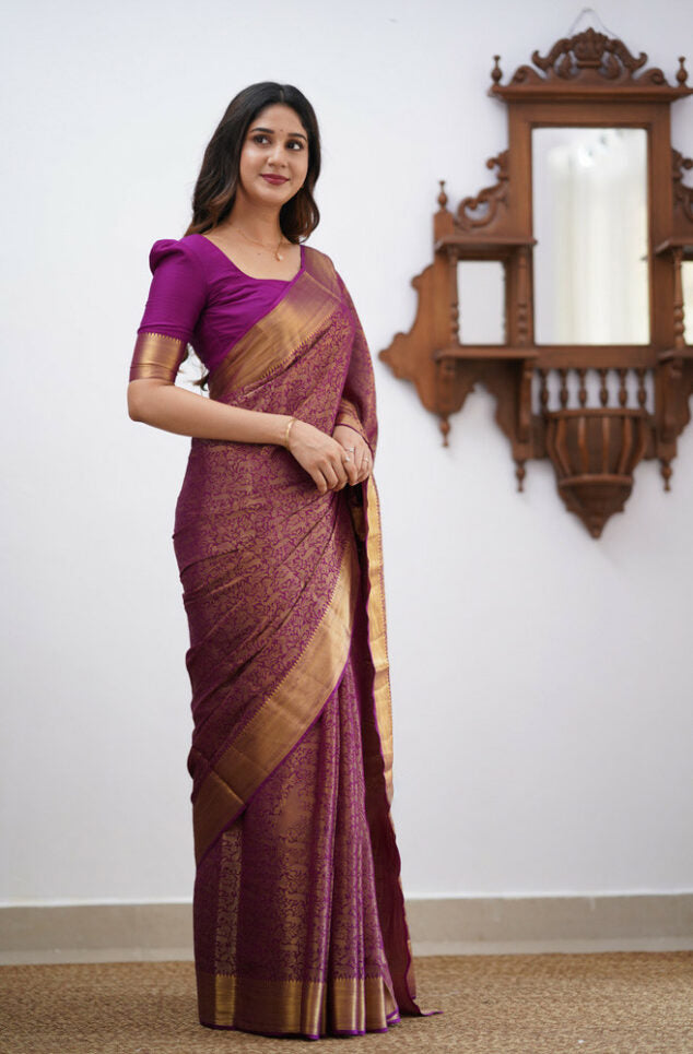 Ebullience Magenta Color Soft Banarasi Silk Saree With Blouse Piece