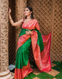 Magnific Green Soft Banarasi Silk Saree With Panoply Blouse Piece